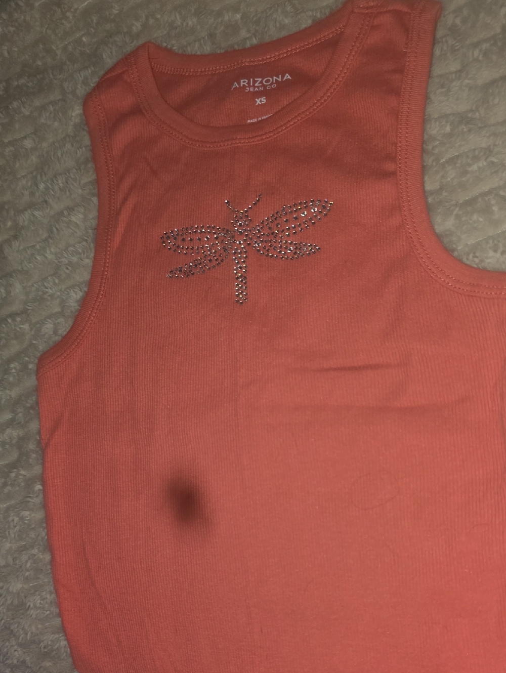 Arizona Jean Company Girls Coral Tank Top with Rhinestone Dragonfly